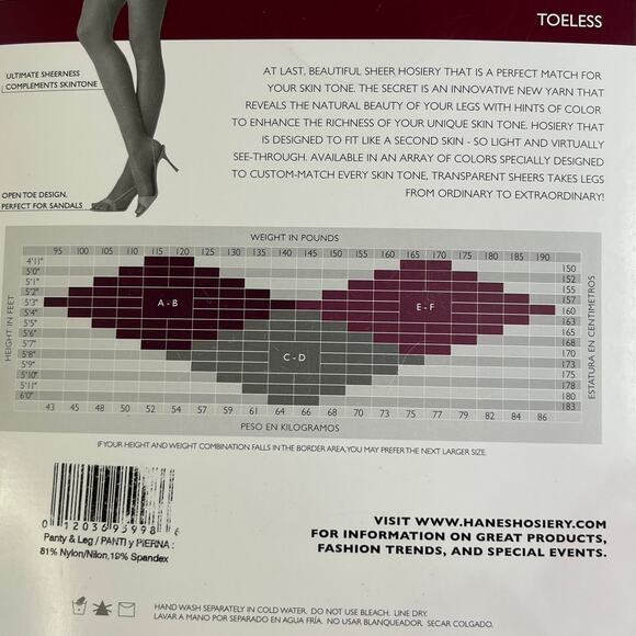 Hanes Silk Reflections Vintage Control Top Toeless PantyHose , Size CD Fair, New - Picture 4 of 5